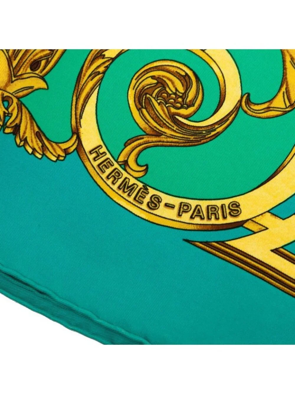 Hermes Carre 90 les Tuileries Roulis Park Scarf Green Gold Silk